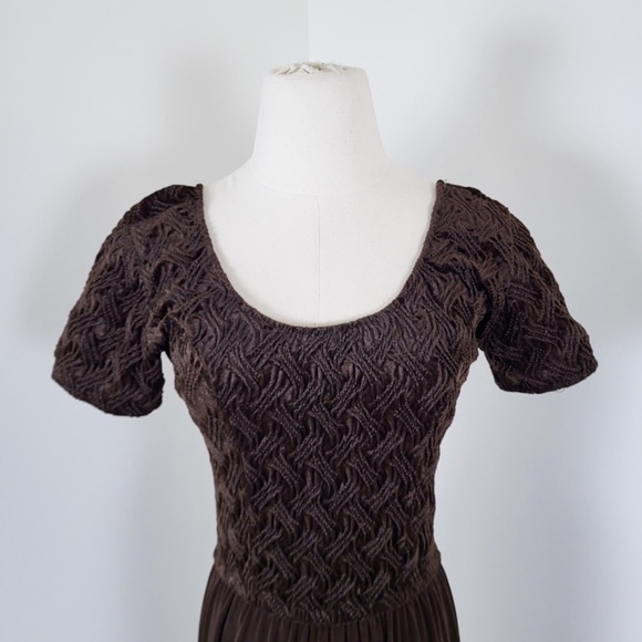 Vintage jumpsuit brown wide leg loose t-shirt bodycon fit flare scoop neckline - Picture 3 of 14